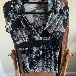 Black Floral Wrap top